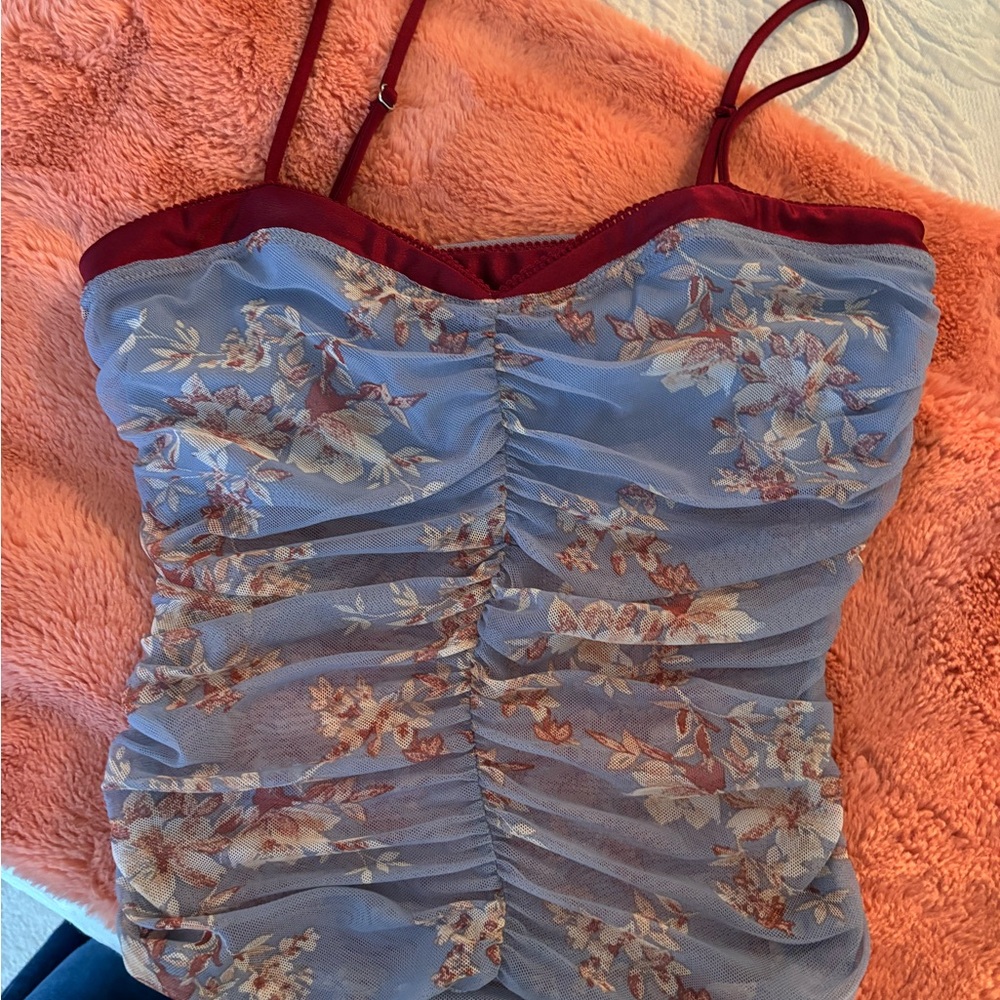 Silence + Noise Floral Camisole - Burgundy and Blue